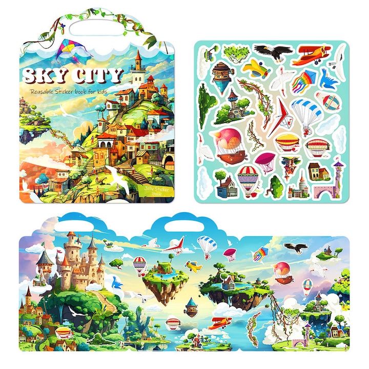 Gyermek Oktató Matricás Könyv, Újrahasználható, Quiet Book, Égi Város