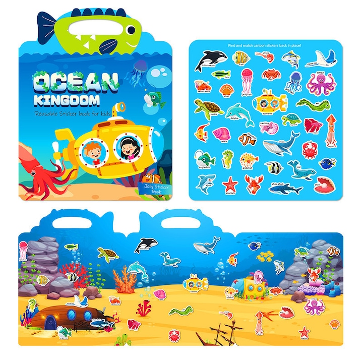 Gyermek Oktató Matricás Könyv, Újrahasználható, Quiet Book, Óceán Királyság