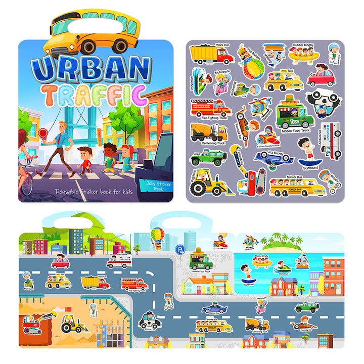 Gyermek Oktató Matricás Könyv, Újrahasználható, Quiet Book, Városi Közlekedés