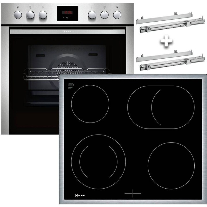 Set cuptor incorporabil Neff, inox, 71 litri, 60x60cm, plită ceramică 4 zone, negru