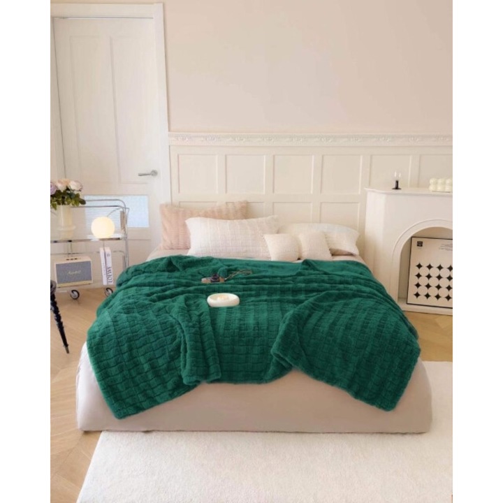 Patura, imitatie de iepure, 200x240 cm uni, verde