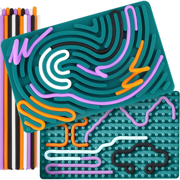 Placa cu activitati senzoriale pentru copii, jucarii senzoriale, jucarie din silicon pentru calmare, activitati pentru calatorii pentru copii 3+ si adulti, jucarie cu ADHD, jucarie senzoriala (verde inchis)