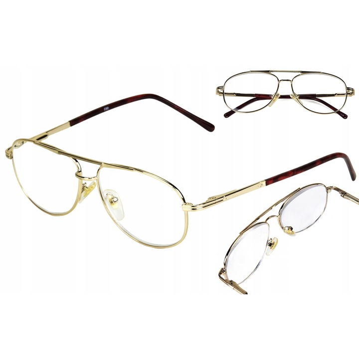 Ochelari corectivi, de citit, dioptrie +3.0 certificate CE, Auriu, Gigant