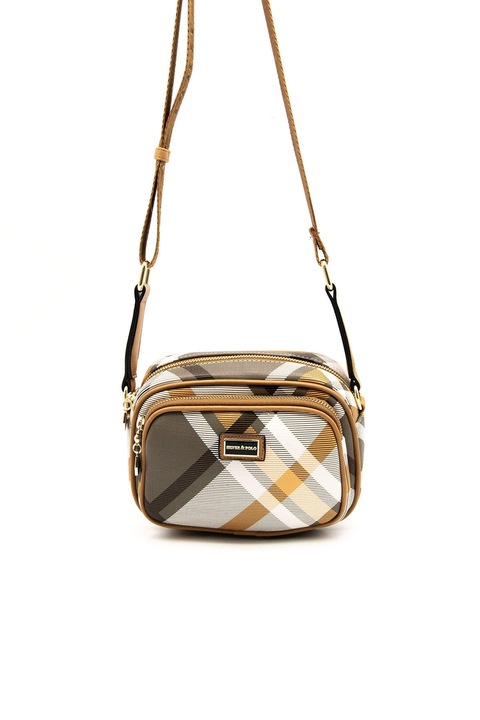 Silver&Polo, Geanta crossbody din piele ecologica, Maro deschis, Alb murdar, Grej