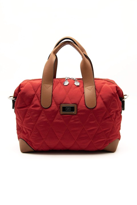 Silver&Polo, Geanta duffle cu logo, Rosu, Maro deschis