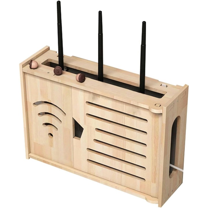 Raft pentru router WiFi din lemn, suport pentru set-top box TV, 34x10x24cm, economisire spatiu