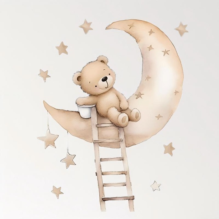 Set stickere decorative pentru camera copilului, Little Bear Moon, animale, galben perlat, 30x90cm