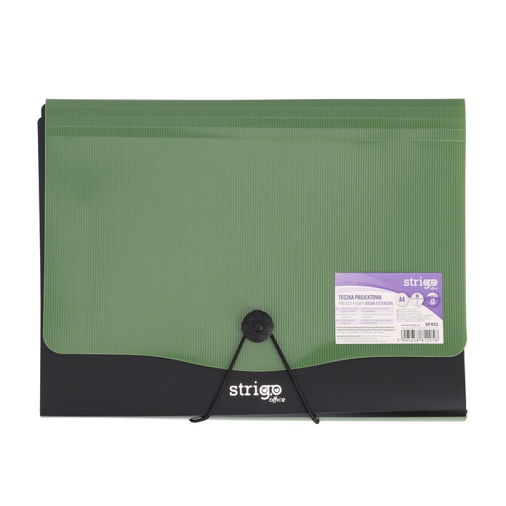 Папка Strigo PP, А4, 13 отделения, ластик, метален клипс, тъмнозелен