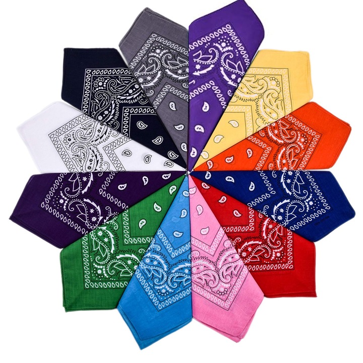 Set 12 Bandana multifunctionala, Axroad Mall, Geometric, Cu functii de respirabilitate si absorbtie a apei, Usor de curatat, Unisex, Ideal pentru ciclism, alergare, camping, Bumbac, 54x54 cm, Multicolor