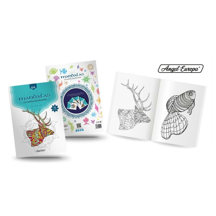 Carte de colorat cartonata Mandala pentru copii, 36 de pagini mandale cu Animale, Antistres, Colarare si Relaxare, A4, 29, 7 cm x 21 cm, Volumul IV