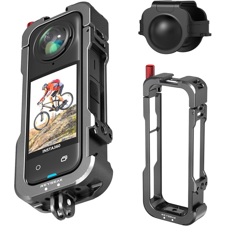 Védőtok Insta360 X4-hez, JENOUS®, 2 vakupapucs rögzítési rendszer, Alumíniumötvözetből készült, karcálló, könnyen telepíthető, Fekete