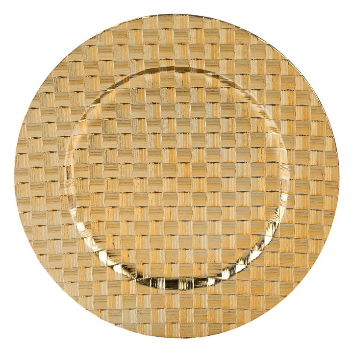 Кръгла декоративна чиния от златиста пластмаса с мотив на коледна елха ø33см