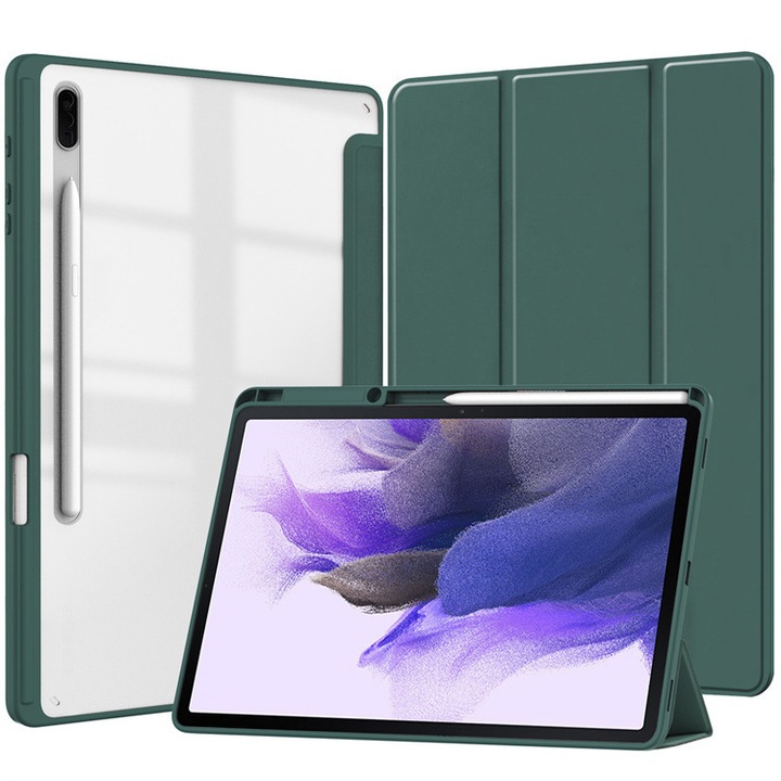 Калъф за таблет за Samsung Galaxy Tab A9+/A9 Plus 11 инча Case 2023, тънък стоящ смарт калъф с таблет Tab A9 Plus (SM-X210/X216/X218) Твърд компютър с прозрачна задна обвивка, автоматично събуждане/заспиване, тъмнозелен