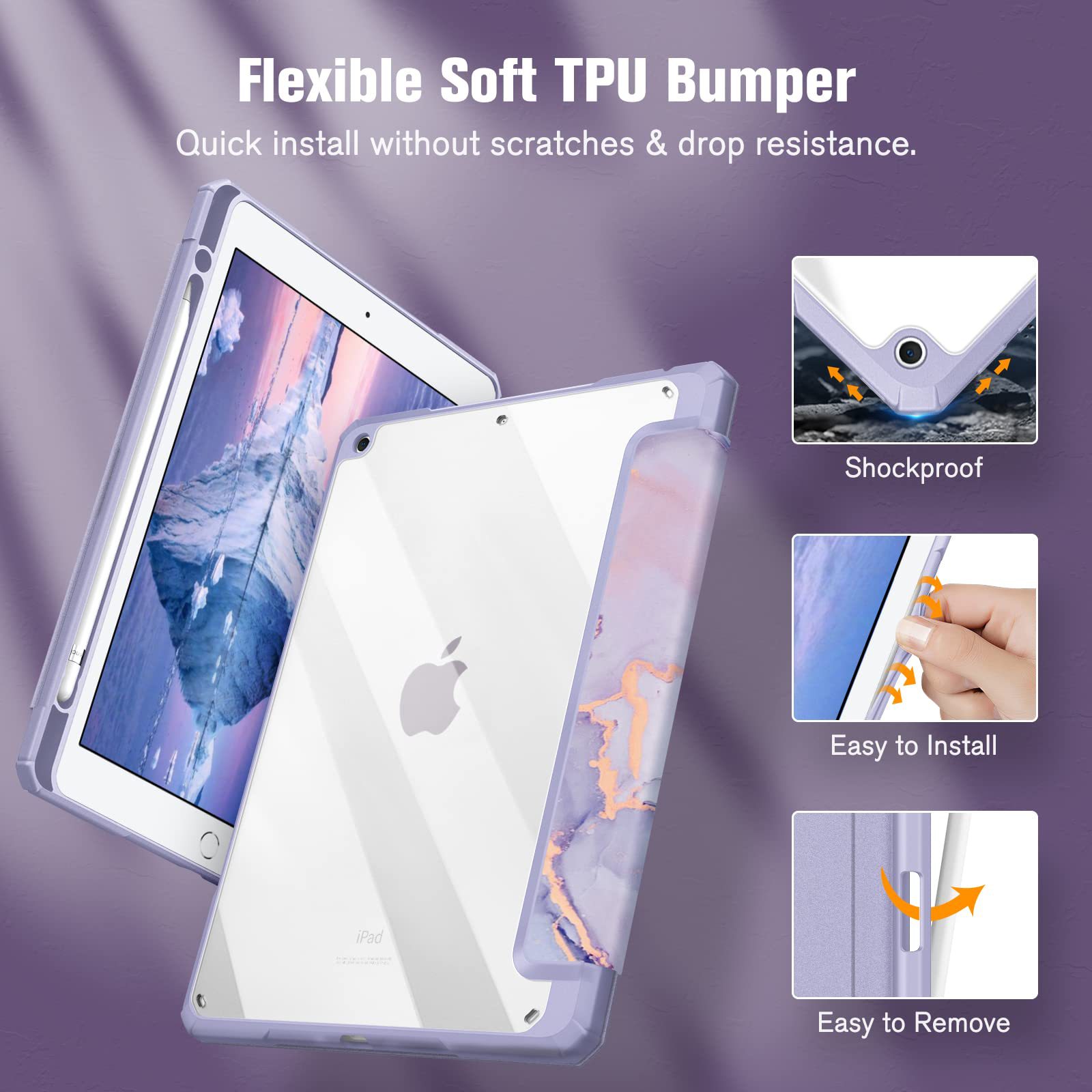 Husa pentru iPad Pro 13 2024, cu slot pentru creion, piele premium, suport pliabil, violet
