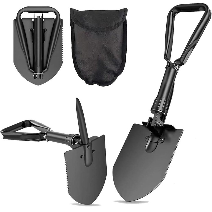 Ásólapát huzattal, Alpin, Szénacél, Összecsukható, 46 x 11 cm, Fekete