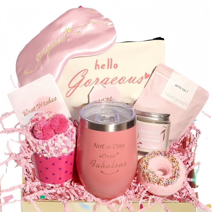 Set cadou pentru femei, 10 piese, Set Cadou Relaxare, Cana Termoizolanta, Lumanare Parfumata, Sare de Baie, prosop, Ideal pentru aniversare, Valentine’s Day, Roz inschis