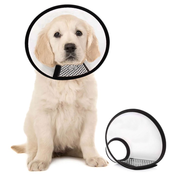 Guler tip con de protectie pentru caini, zioda smart essentials®, ideal pentru recuperare post operatorie, previne linsul si rosul ranilor, zgarda elisabetana pentru pisici, caini, iepuri si alte animale de companie, marime 7 XXXS