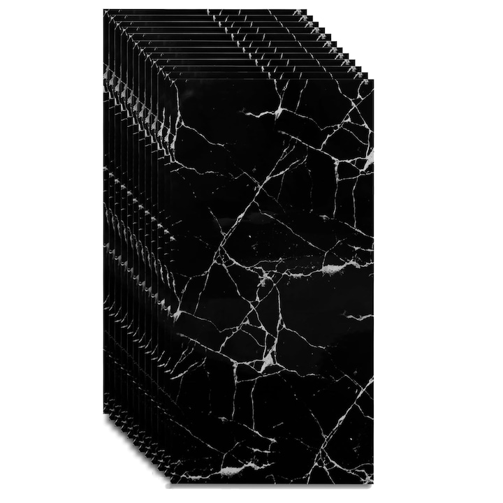 Тапетна плоскост x 12 гланц, Axroad Mall, Самозалепващ се, Водоустойчив, Лесен за почистване, Имитация на мрамор, Пейзажни стени, Топлоизолация, Маслоустойчив, Лесен за инсталиране, Възможност за рязане, PET, 30×60 см, Черен