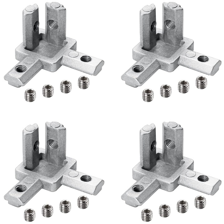 Set 4 conector intern triunghiular pentru profile, Axroad Mall, V-Slot 2020, Unghi drept tridimensional, Usor de utilizat, Usor de conectat, Conector standard european, Puternic si nu va fi usor deteriorat, Argintiu, 20mm, Aliaj de zinc