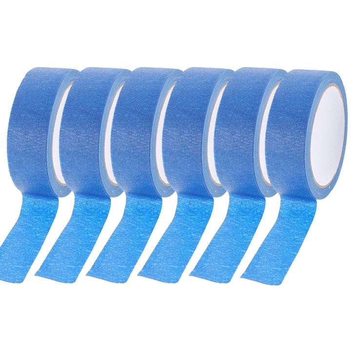 Комплект от 6 тиксо, Axroad Mall, Мултифункционален, Без остатъци, Предотвратява проникването, Силно лепило, За изкуства и занаяти, консумативи за рисуване, декорации, боя за стени, Хартия, Светло синьо, 2,4 см × 20 м