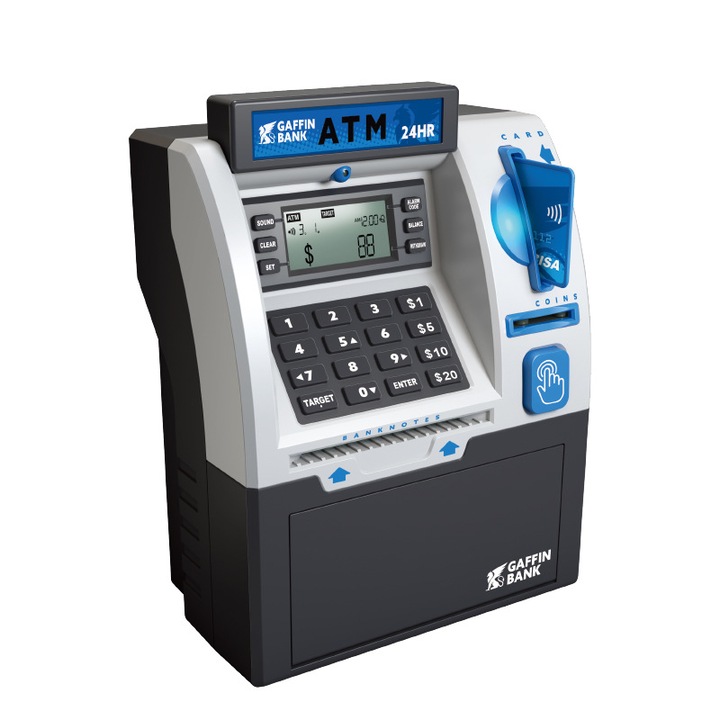 Jucarie ATM pentru copii, capacitate mare, intrare si iesire, parola inteligenta, glisare card, butoane cu efect sonor, ceas setabil