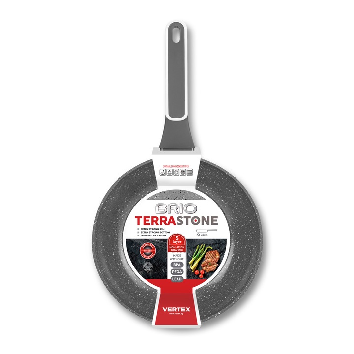 Tigaie WOK din aluminiu forjat, interior marmorat antiaderent, 28 cm, gri, BRIO TERRA STONE