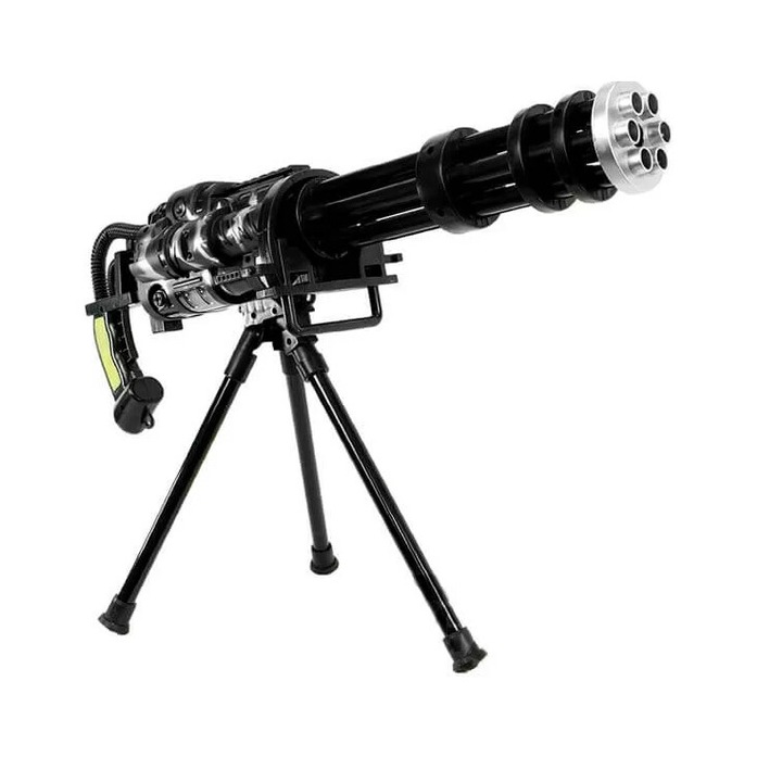 Mitraliera de jucarie M134, cu trepied, efecte luminoase si sonore, Negru