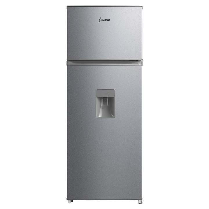 Frigider cu 2 usi STARCREST SF-204WD-SLE, 199 L, Clasa E, Dozator Apa, Iluminare LED, Termostat Ajustabil, Usi reversibile, H 143 cm, Argintiu