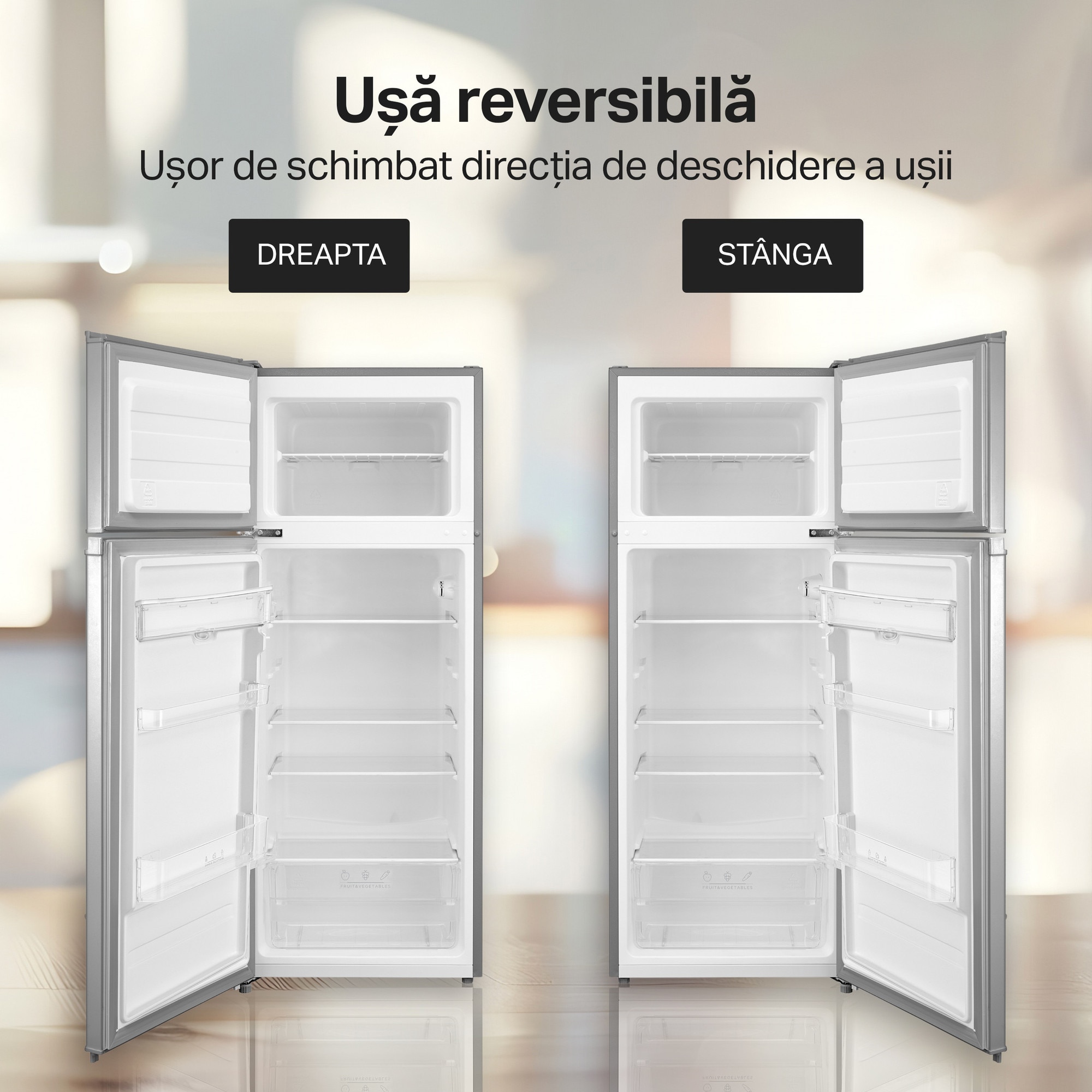 Frigider cu 2 usi STARCREST SF-204WD-SLE, 199 L, Clasa E, Dozator Apa, Iluminare LED, Termostat Ajustabil, Usi reversibile, H 143 cm, Argintiu
