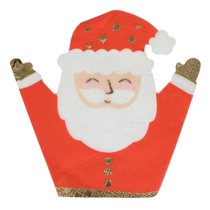 Servetele Masa, Set 12 Bucati, Mos Craciun, Rosu-Alb, 33x33cm, 2 Straturi