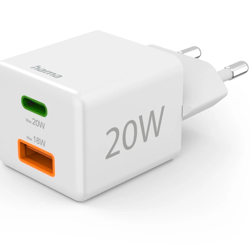 Mini-Incarcator retea Rapid Hama, 1x USB-C, 1x USB-A, PD, 20 W, alb