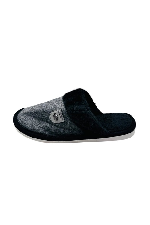 Papuci de casa pentru barbati, Tecos®, logo in relief, foarte caldurosi si comozi, imblaniti, Negru