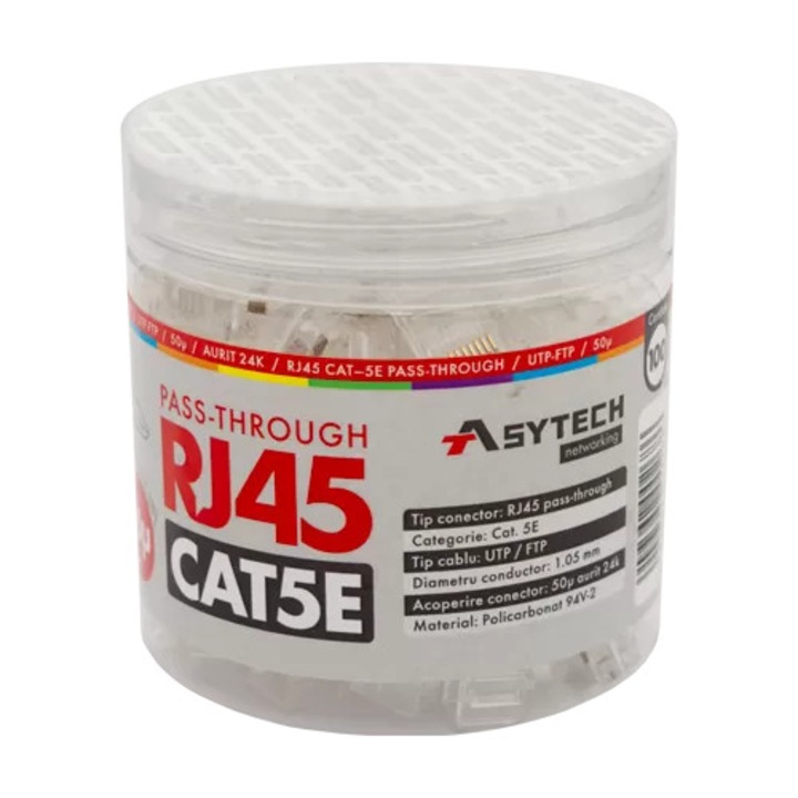 Mufa RJ-45 UTP Cat.5e EZ Passthrough, 50µ (100 buc) RJ45-CAT5E-EZ-50U-JAR
