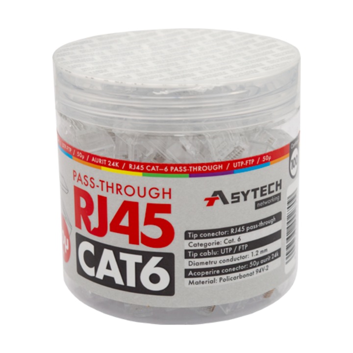 RJ-45 UTP Cat.6 EZ áteresztő dugó, 50µ (100 db) RJ45-CAT6-EZ-50U-JAR