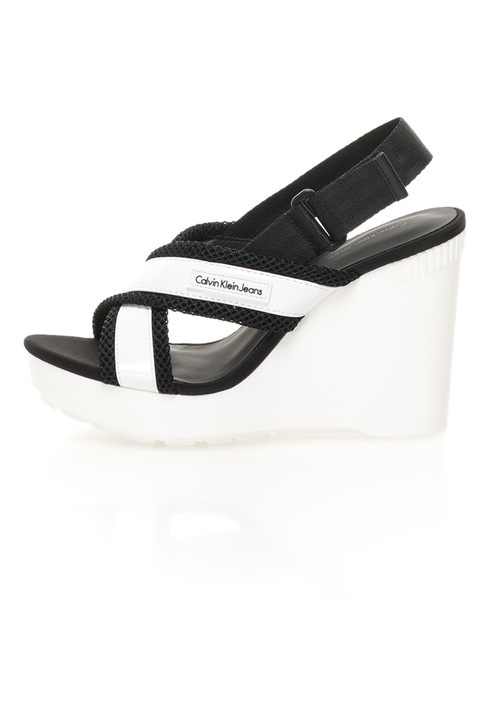 Calvin Klein Jeans Sandale wedge alb cu negru Lizzie 39