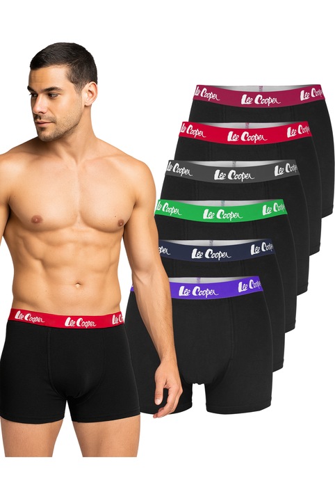 Set 6 Boxeri barbati, Lee Cooper, Logo, Clasici, Bumbac,, Negru/Multicolor