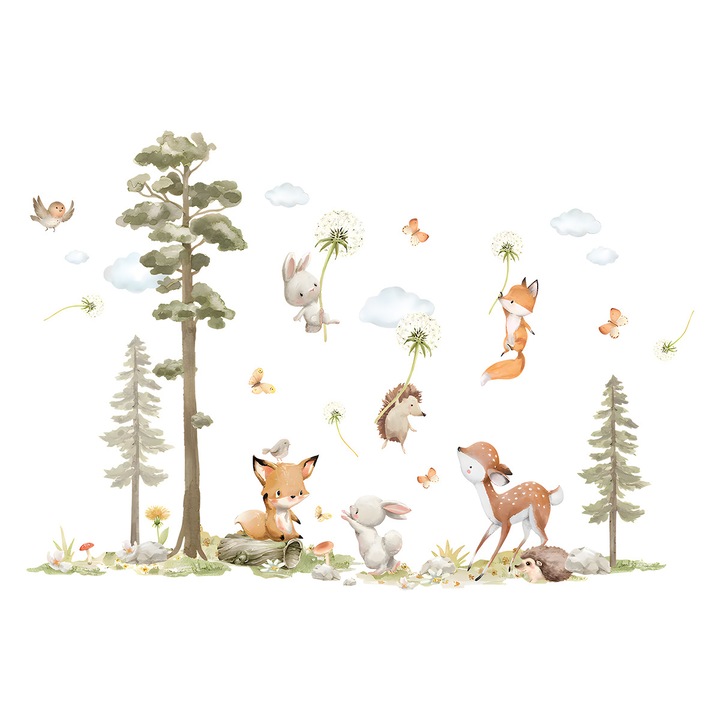 Set stickere decorative pentru camera copilului, animale si padure, autoadezive, PVC, 40x60cm