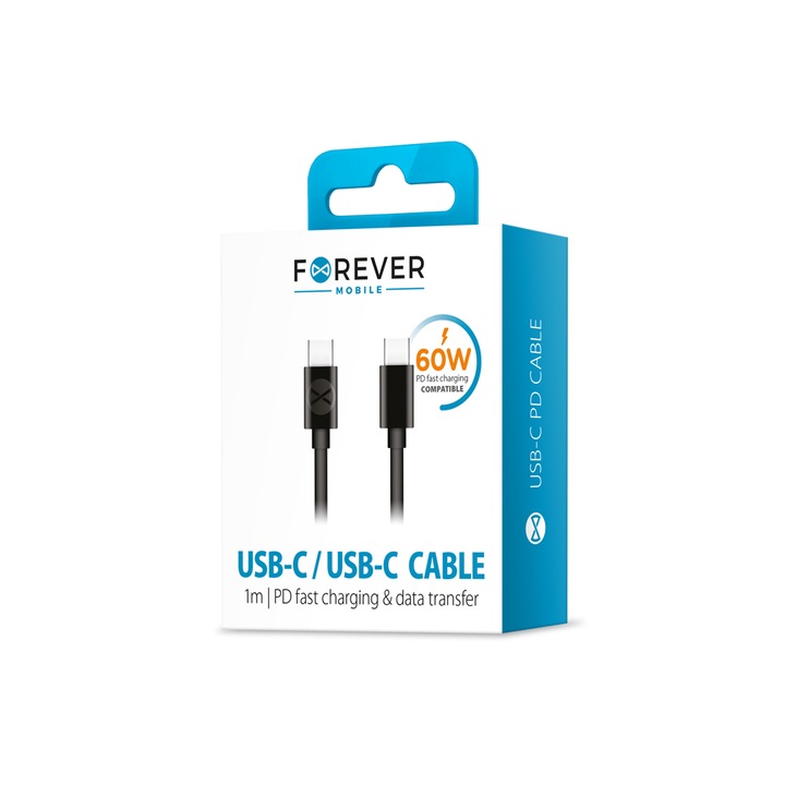 Cablu Forever Usb-c - Usb-c 1.0 M 60w Negru