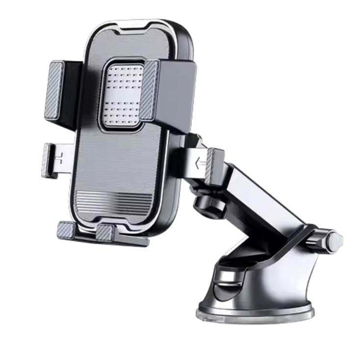 Univerzális autós tartó mobiltelefonhoz, Tapadókorong, teleszkópos kar, 360 fokos elforgatás, Szélvédőre vagy műszerfalra rögzíthető, 4,7-7 hüvelyk, Fekete