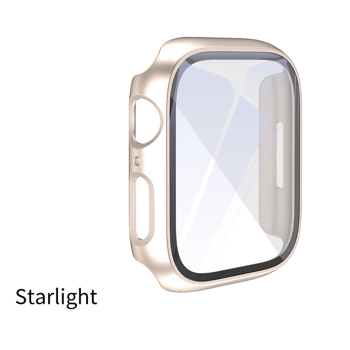 Калъф със защитно стъклено фолио за Apple Watch 4, 5, 6, SE, 44mm, Starlight