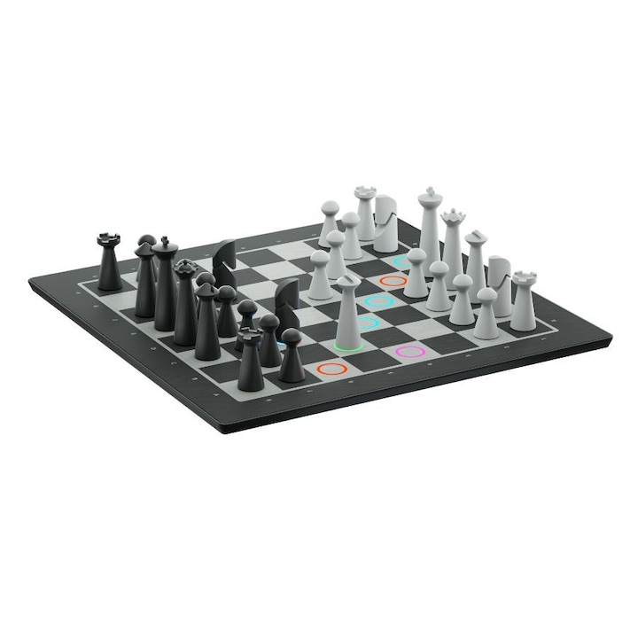 Set de sah inteligent electronic, Particula GoChess Mini, Iluminare inteligenta LED, Piese Magnetice cu senzor, Conectivitate Bluetooth, Aplicatie IOS si Android, Compatibil cu platformele de sah online, Multicolor