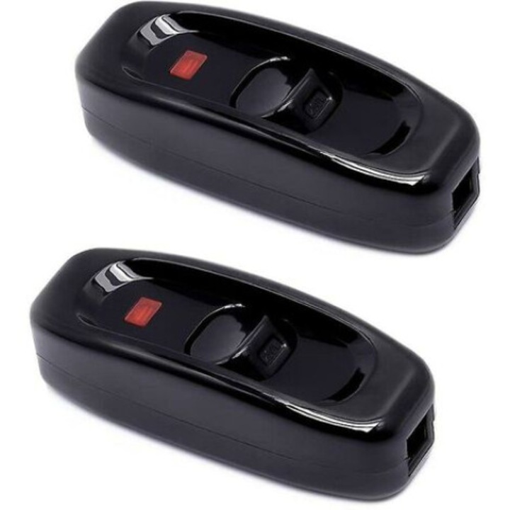 Set 2 intrerupatoare cu dublu pol, AMRINUGL, 250V, 10A, Negru, 7.2x1.8x2.7cm