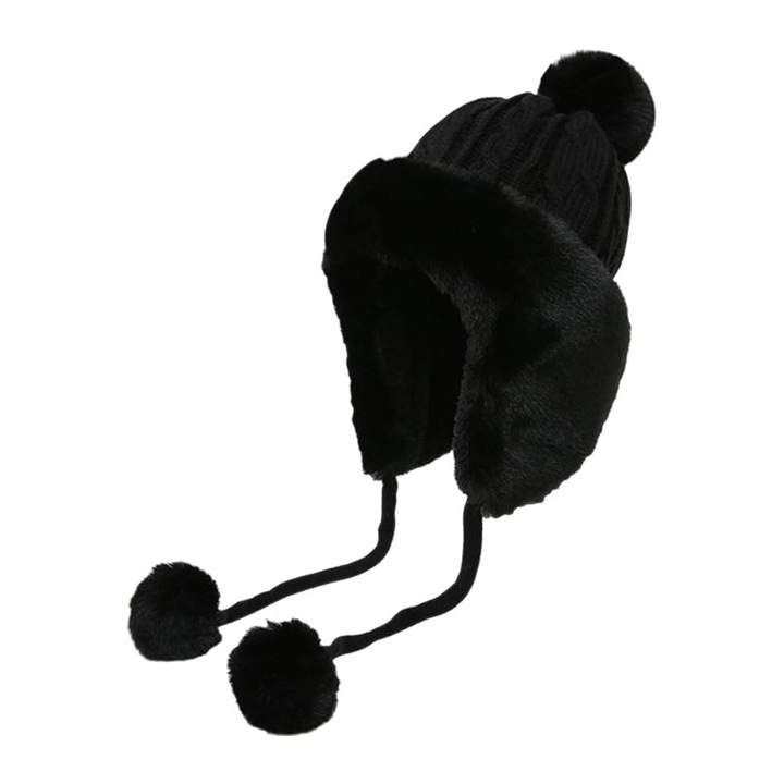 AMRINUGL női téli sapka, műszőrme, füles, meleg, fekete