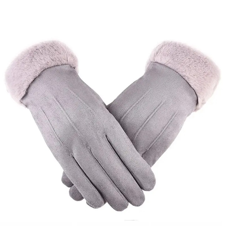 Manusi Calduroase pentru Toamna si Iarna, pentru Femei, din Fleece si Exterior Satinat Elegant, Gri Inchis, PriStyle®