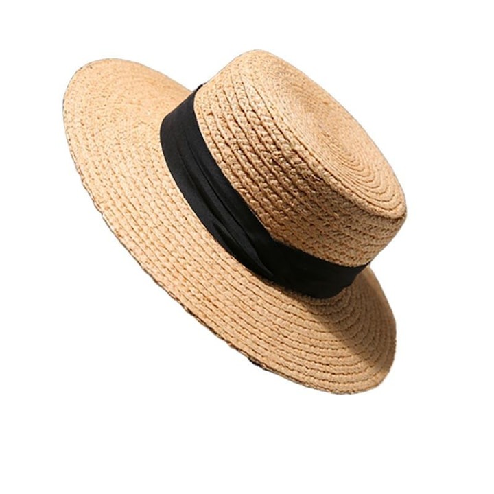 Palarie de plaja, AMRINUGL, din paie, bej, ajustabila