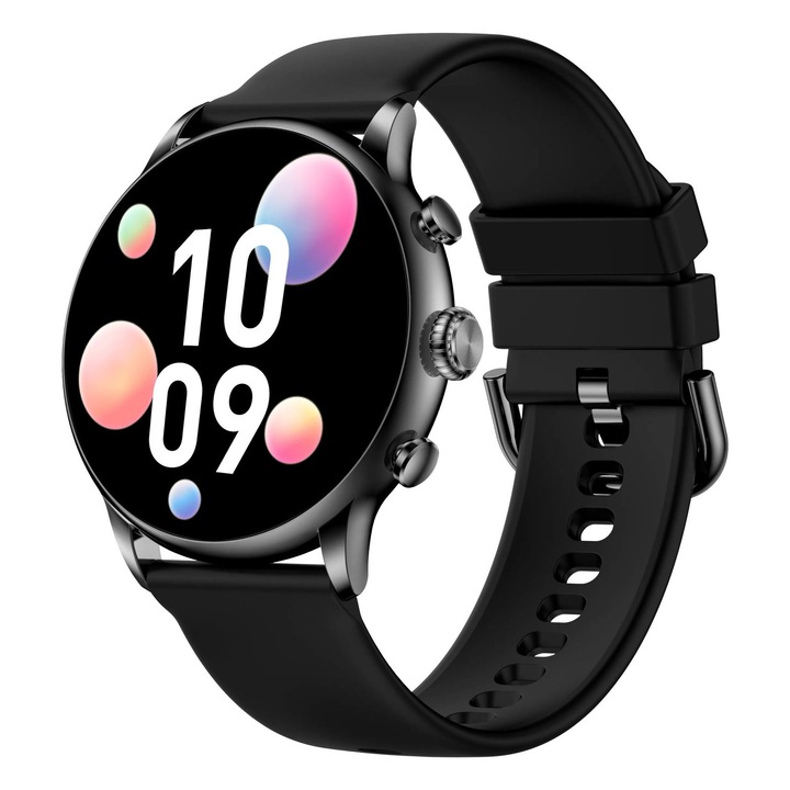 Ceas Smartwatch cu Apel Bluetooth INNOVENTUS®, Always On Display 1.3”, Monitorizare ECG / Puls / SpO2, Fitness 24/7, Notificari, Watch Faces Personalizabile, Curea Metalica + Silicon, Negru