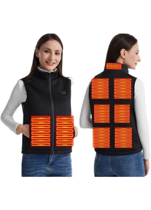 Отопляема жилетка с двойно управление, AMRINUGL, 9 зони, черна, 2XL