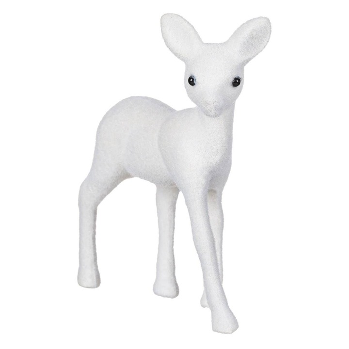 Figurina Craciun, Model Cerb, Alb Catifelat, 15cm