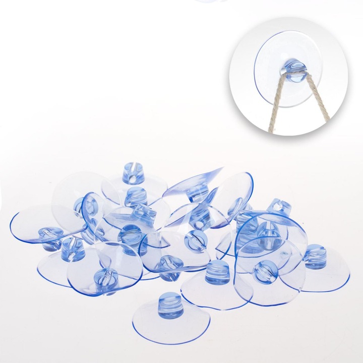 Ventuze Luminite & Ornamente de Craciun, Set 24 Buc, Diametru 4 cm, Transparent, Plastic