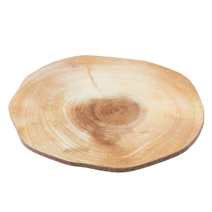 Suport pentru Lumanari, Model Buturuga, Lemn, Diametru 20.5 cm, Inaltime 0.5 cm, Culoare Lemn